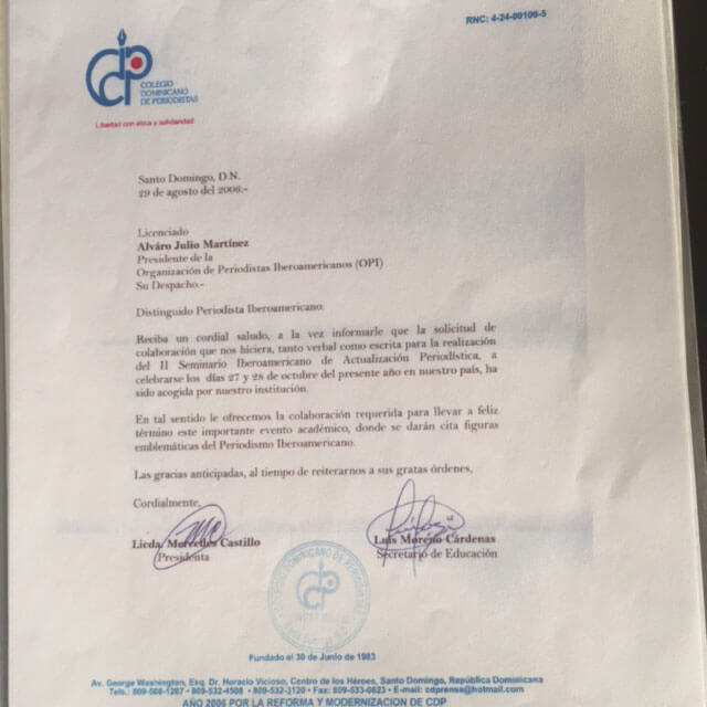 Carta Colegio Dominicano de Periodistas